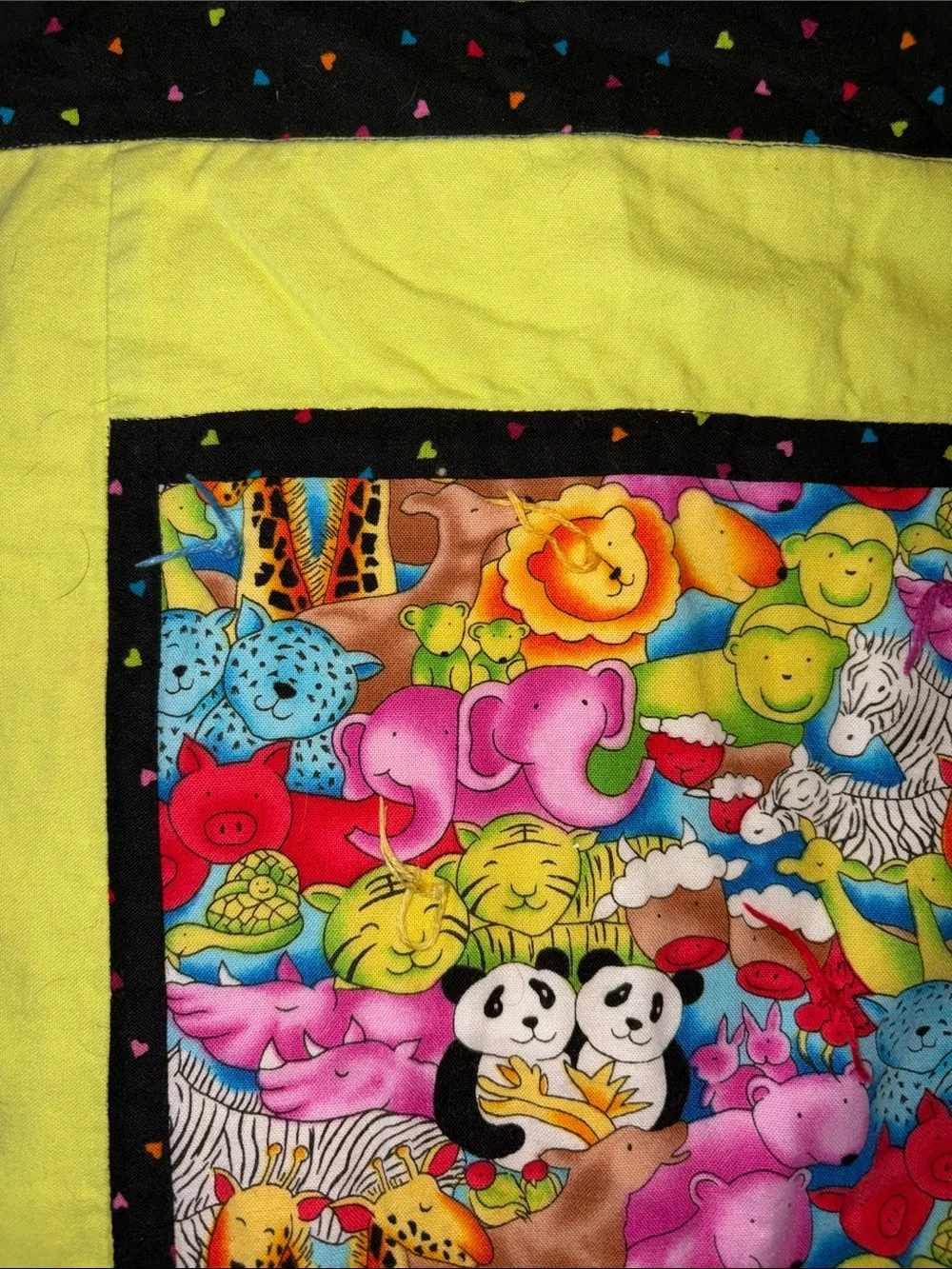 Animal Patchwork Baby Quilt Handmade 39” Square